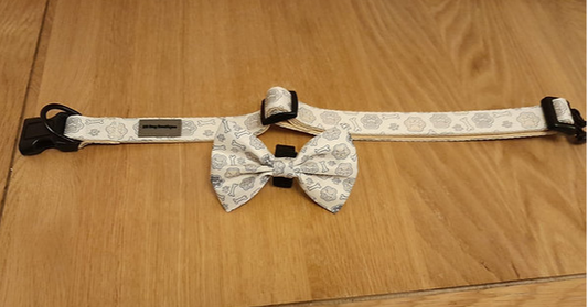 Paw print collar with bow